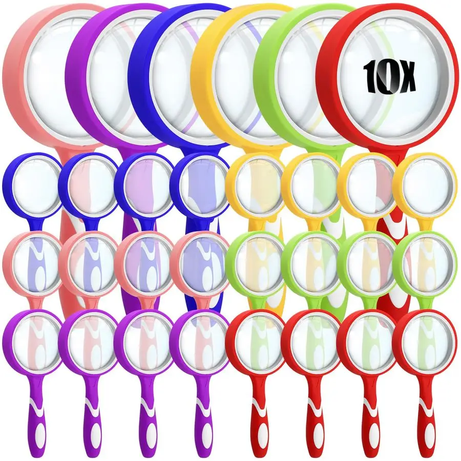 

10-кратная увеличительная стеклянная ручная небьющаяся лупа для чтения для пожилых людей и детей, цветная увеличительная линза 50 мм с нескользящим покрытием