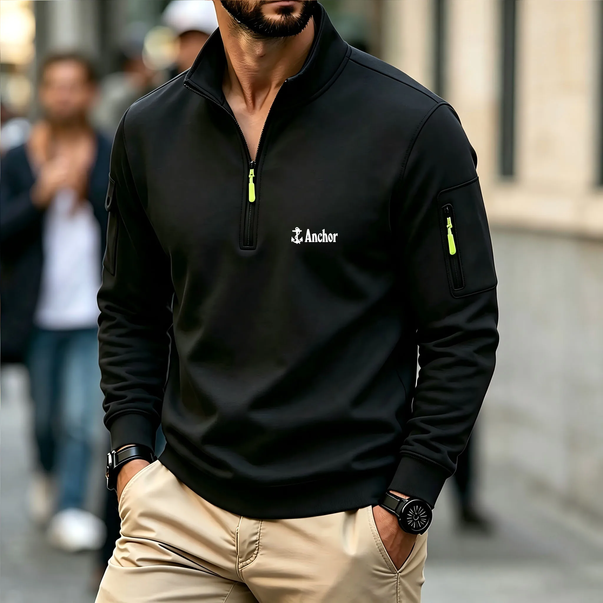 2026 New Men's Fashion Casual Hoodie Multi-pocket Sports Long-sleeve Sweatshirt Warm Half Zip Hooded Fitness Pullover Good
