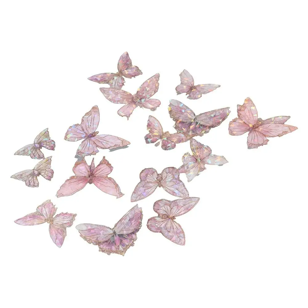 20pcs/bag DIY Crafts Ice Crystal Laser Butterfly Sticker Handmade Decorative Butterfly Collage Sticker Bling PET Diary Album
