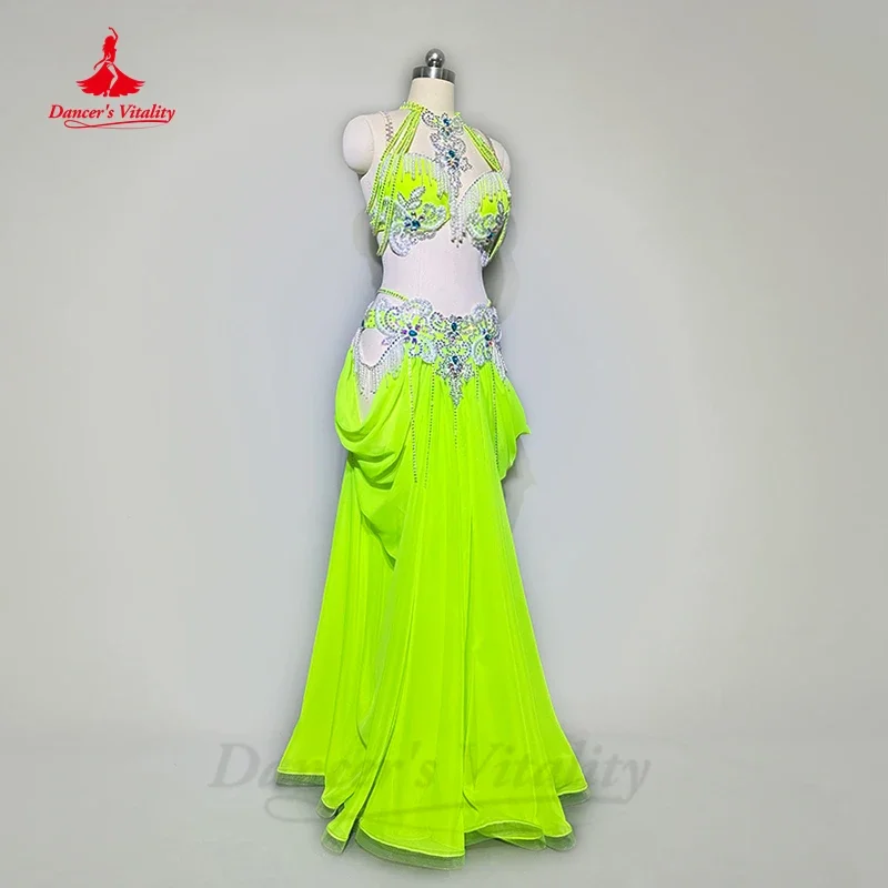 Belly Dance Performance Costume Suit for Women Cusotmsized AB Stones Perles Bra+long Skirt 2pcs Girl Oriental Stage Wear Outfit