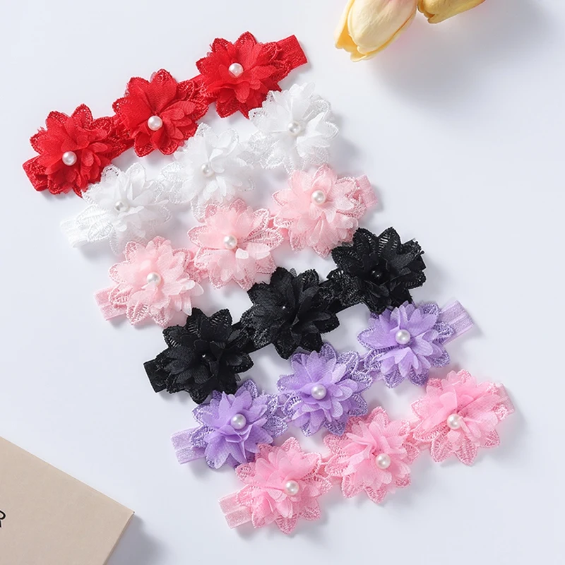 Baby Girl Headband Newborn Elastic Flower Pearl Toddler Hair Band Kids Headwear Soft Solid Hairbands Child Hair Accessories 0-3Y