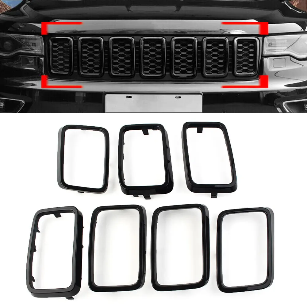 

7Pcs Glossy Black Car Front Bumper Grille Insert Ring Cover Trim Decoration For Jeep Grand Cherokee 2017 2018 2019 2020 2021