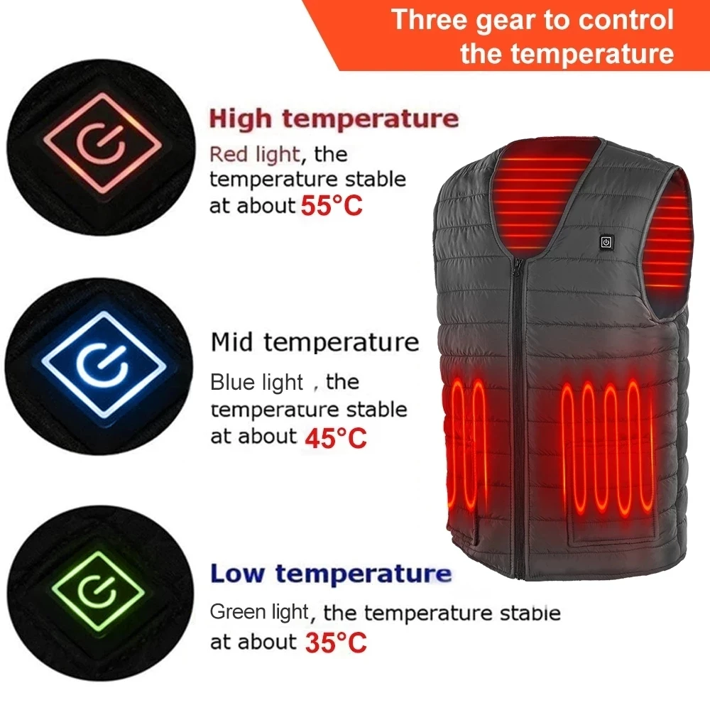 Men autumn Outdoor USB 5 places Infrared Heating Vest Jacket Winter Flexible Electric Thermal Clothing Waistcoat Fishing Hiking