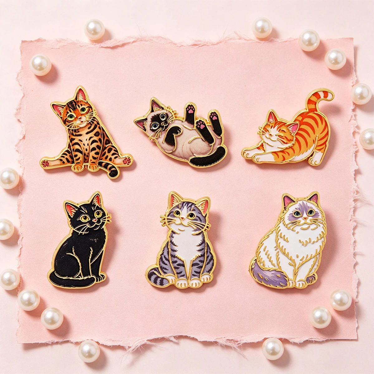 6Pcs Cute Cat Enamel Pin Set Cartoon Animal Lapel Brooch Badge for Backpack Jacket Collar Decor Collectible Gift