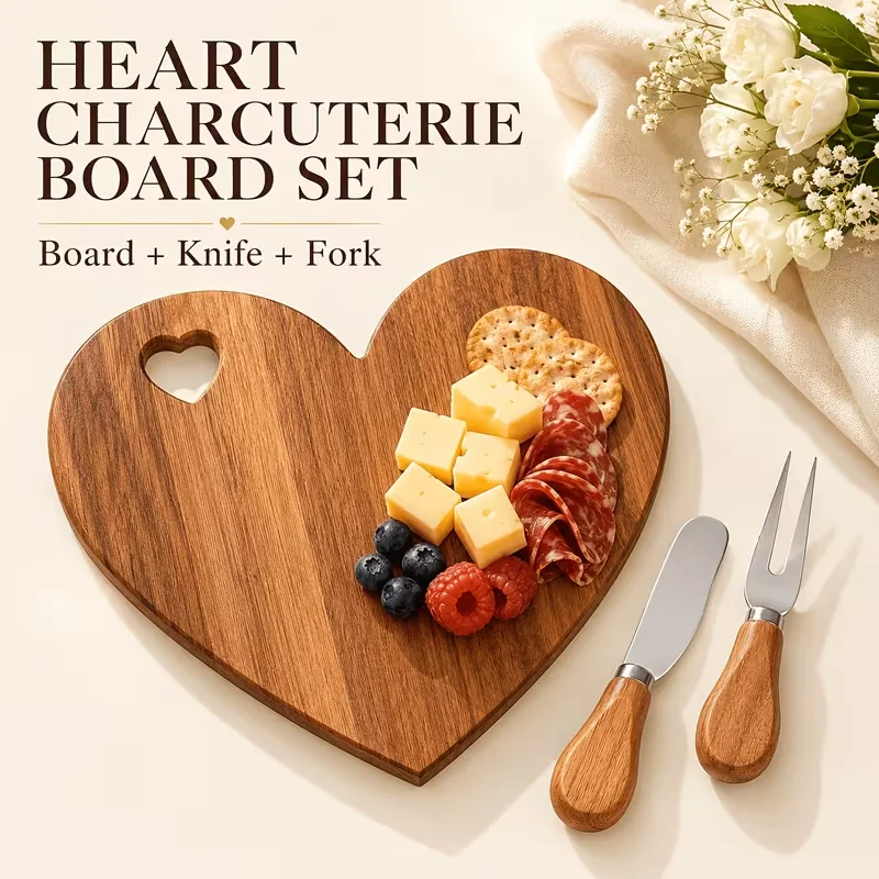 Acacia Wood Cheese Board Set Charcuterie Serving Tray for Cheese Fruit Snacks Appetizers Kitchen Housewarming Wedding Gift