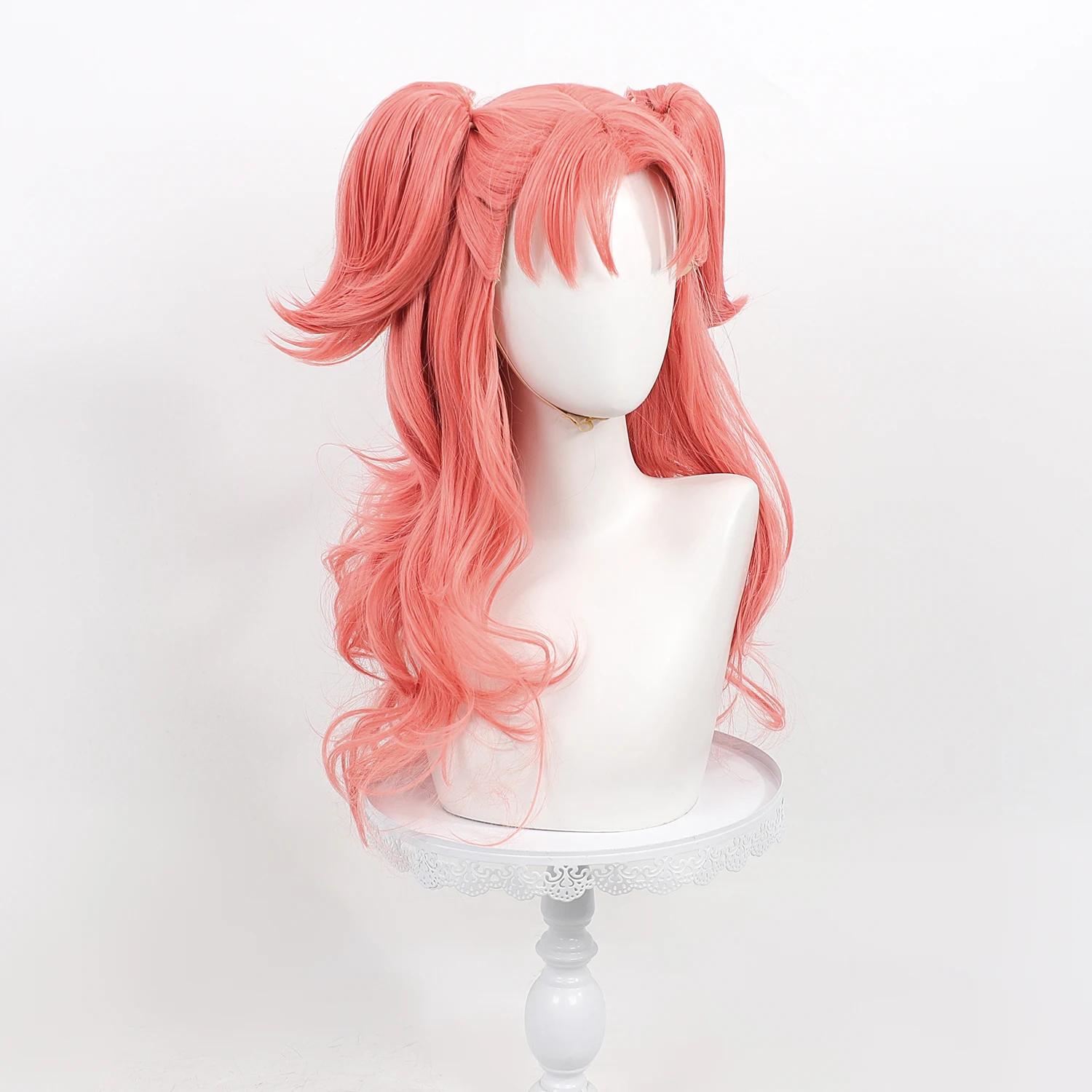 Cos Tongari Boushi No Atelier Tetia Wig Pink Wavy Long Hair Separable Claw Clip Twin Ponytail Scalp Top Synthetic Cosplay Wig