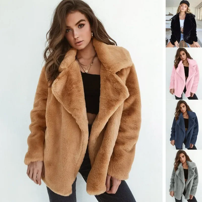 

European and American fashion autumn and winter coat, sexy plush lapel slim jacket