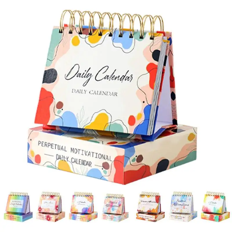 2024 Inspirational Desk Calendar Kawaii Coil Calendar 365 Days Daily Inspirational Quotes Positive Perpetual Calendar With Box