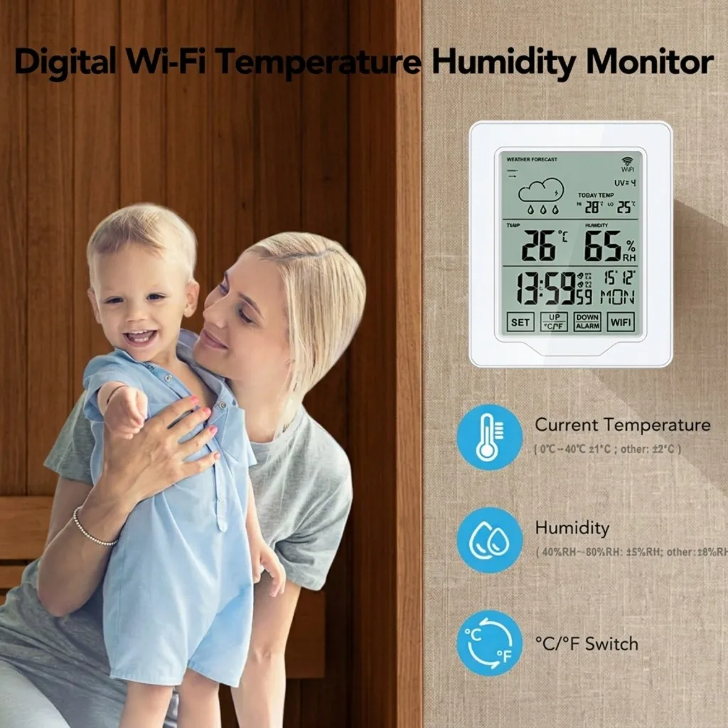 WiFi Weather Station Digital Thermometer Hygrometer Indoor Temperature Humidity Monitor Sensore Weather Intelligent Monitor New