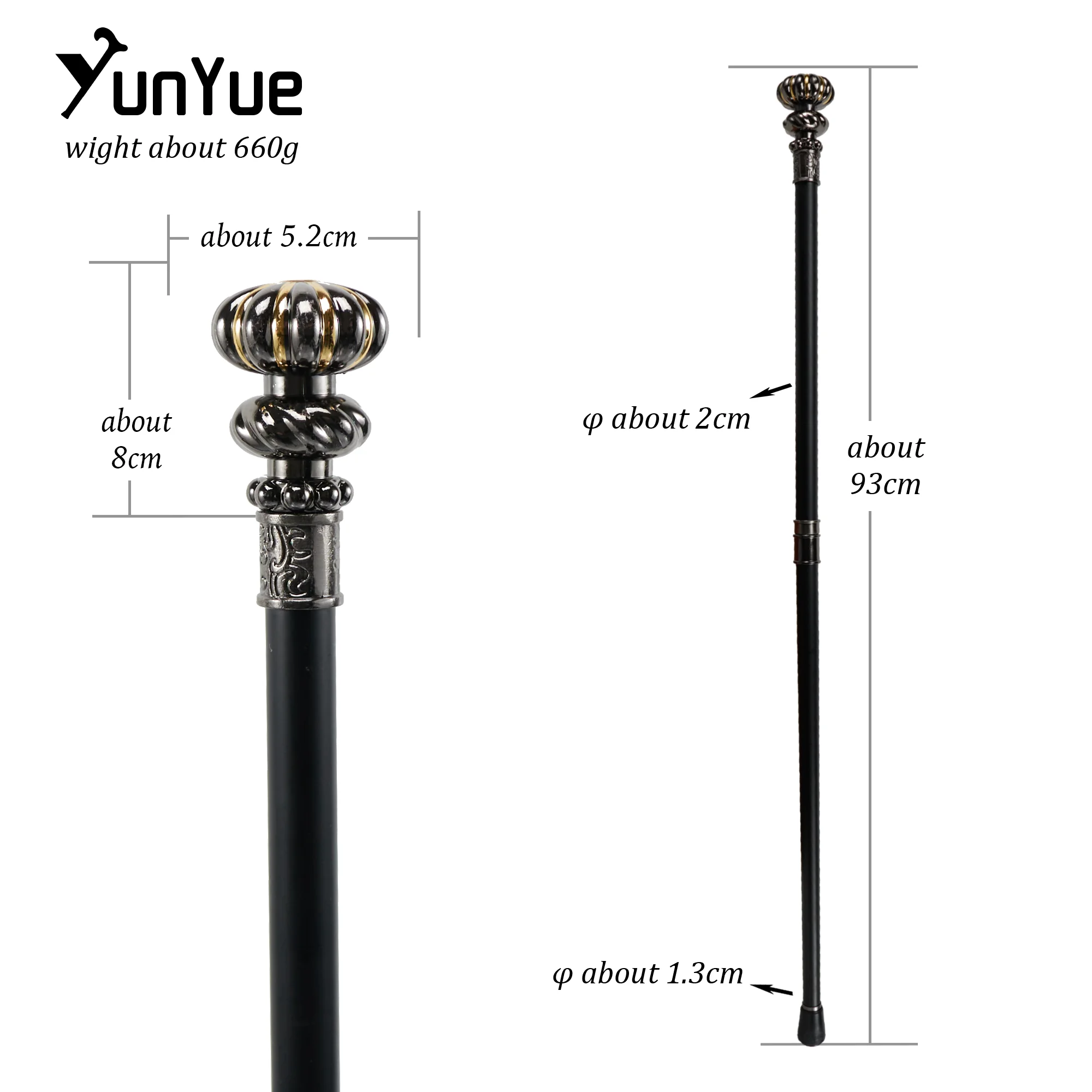 Canna da passeggio in metallo zucca oro nero per gentiluomini Moda Cosplay Film Prop Bastone da passeggio Accessorio per feste Stampella da gentiluomo 93