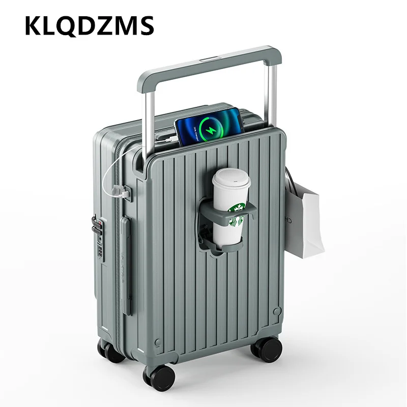 KLQDZMS USB شحن حقيبة 20 بوصة الجبهة افتتاح الكمبيوتر المحمول الصعود حالة متعددة الوظائف 24 "26" المرأة حقيبة تروللي بعجلات الأمتعة