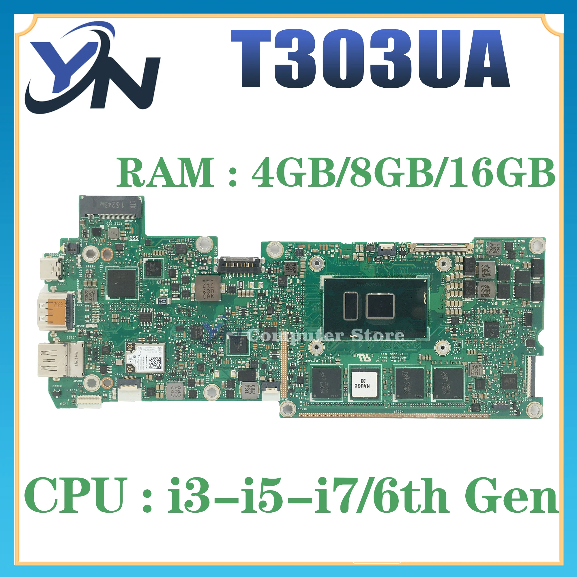 

T303U Mainboard For ASUS Transformer 3 Pro T303UA T303 Laptop Motherboard I3 I5 I7 6th Gen 4GB/8GB/16GB-RAM MAIN BOARD