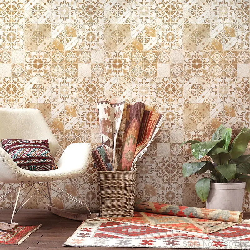 Non-self-adhesive thickened bedroom wallpaper exotic ethnic living room room sofa TV background porch decoration wallpaper