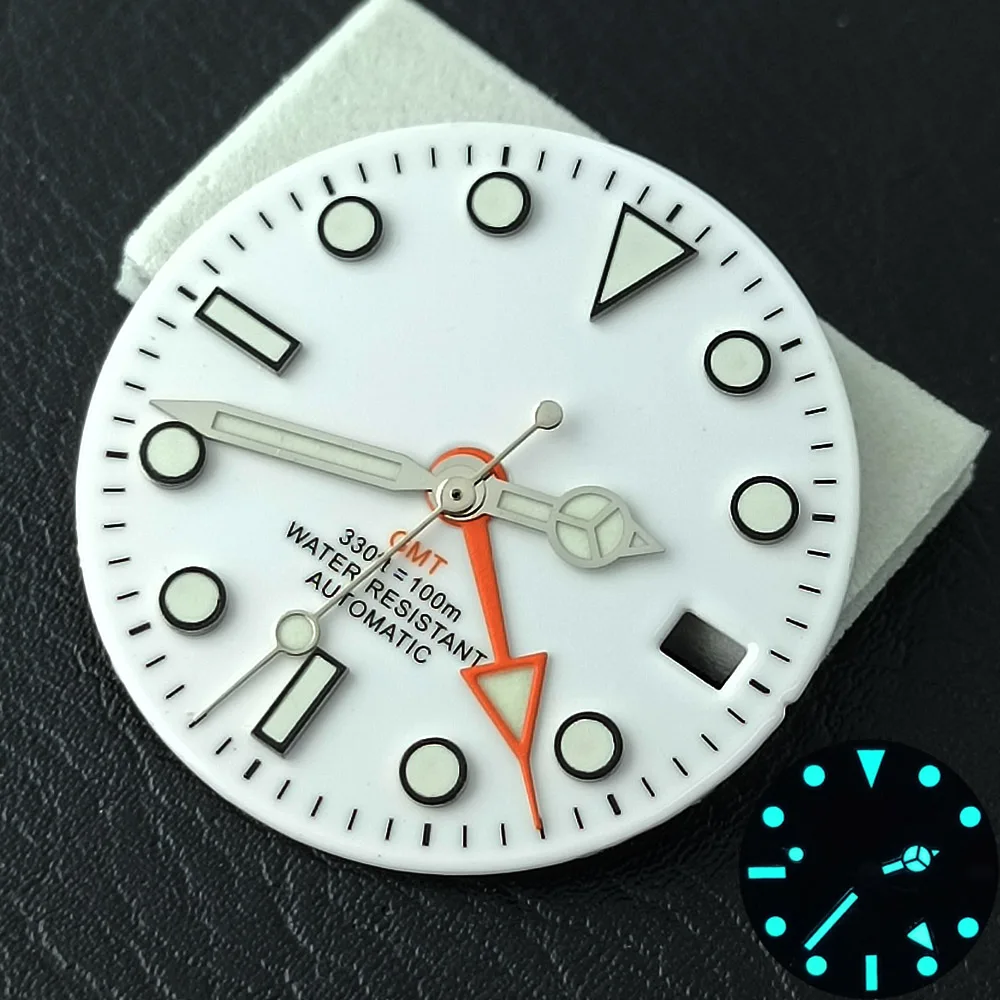 NH35 watch 28.5mm dial GMT four finger pointer dial accessories BW9 blue luminous dial suitable for NH34/35/36/4R movements