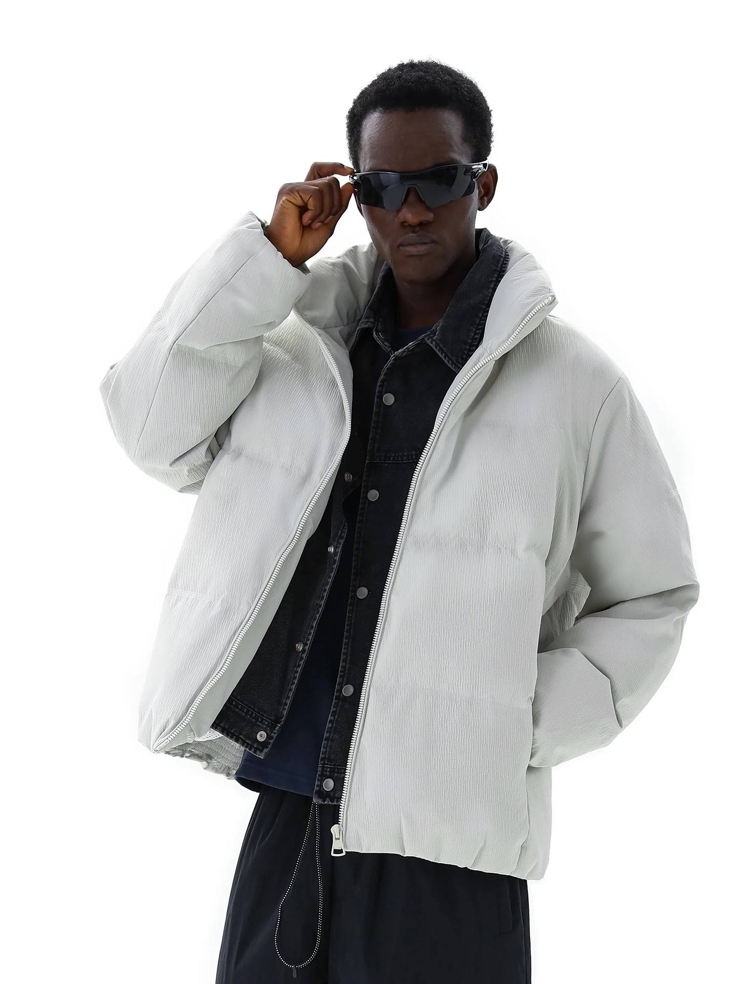 

MMOPTOP Men's Thiened Loose down Jaet Stand Collar ort Sle White Du Feather Warm Casual Sle Zipper Closure Coat