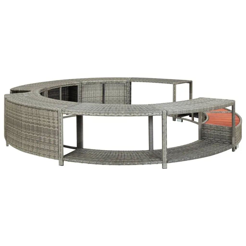 Inflatable Hot Tub Spa Step and Surround Desk,Gray Poly Rattan,Outdoor Round Massage Hot Tub Frame for Garden, Backyard, Patio