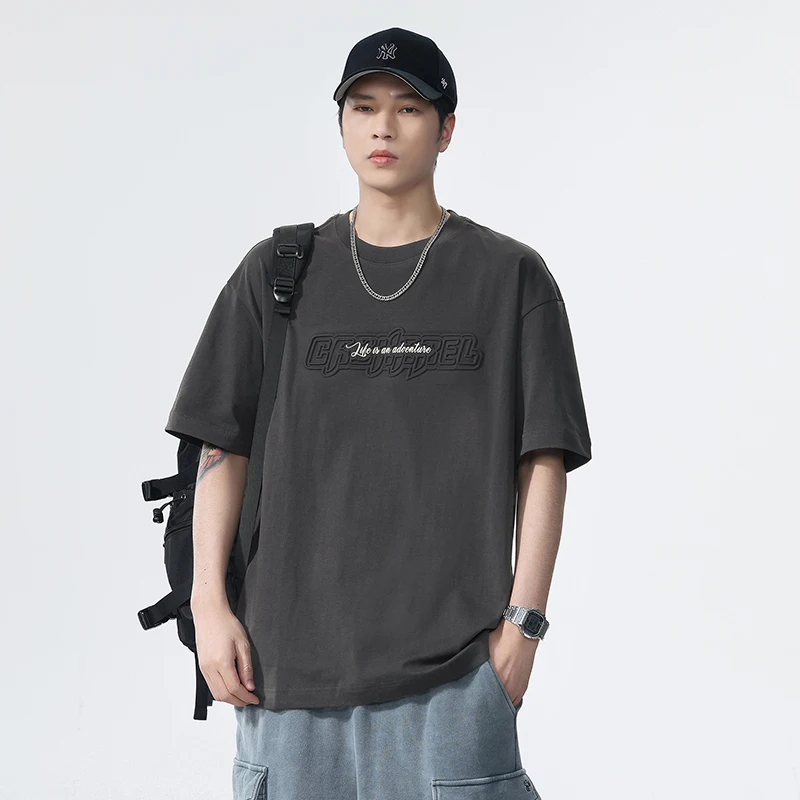 

BG 2621 Heavyweight 280G Cotton 0 Shrinkage Cool Feeling Tech Cotton Men's Short Sleeve T-Shirt Summer Loose