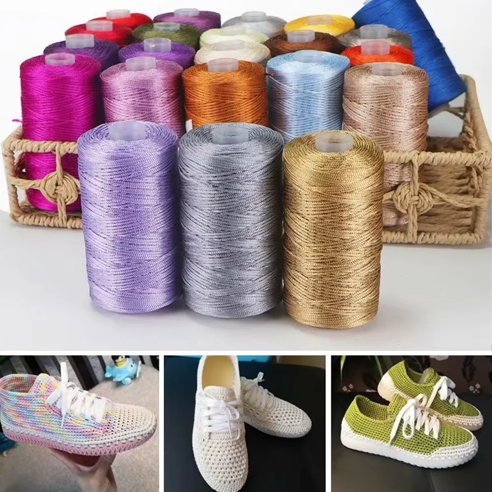 Neues Sommer-Häkelgarn, 2,5 mm dünner Eis-Baumwollfaden für Handstricken, Tasche, Hut, Schuhe, 130 g, hohle Linie, bunte Nylonschnur