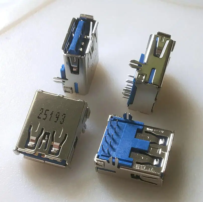 For USB AF 90 degree pin direct plug USB female seat reel port reverse port blue rubber core USB seat socket