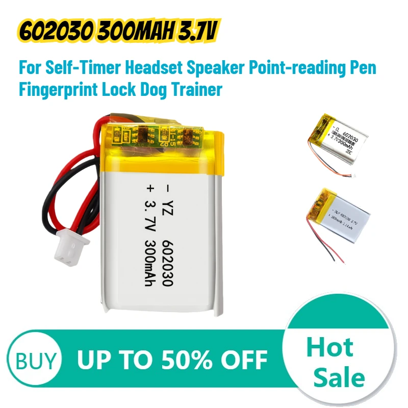 602030 300mAh 3.7V Lithium Battery For Self-Timer Headset Speaker Point-reading Pen Fingerprint Lock Dog Trainer