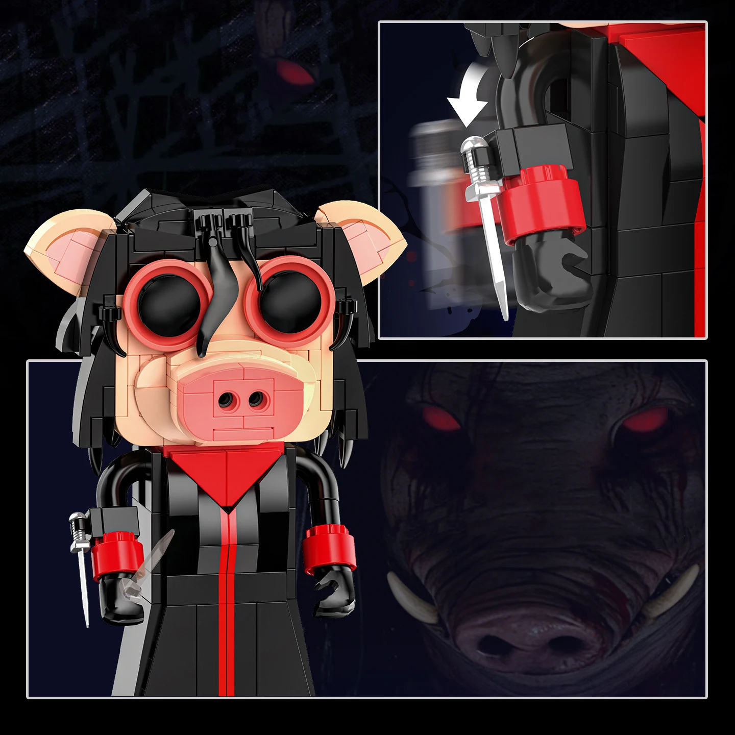Idea Horror Movie Assembly Building Block Billy Pig Mask Figures Construction Brick Educational Toys Desk Decor For Gifts