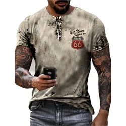 T-shirt imprimé 3D pour hommes, manches courtes, col rond, streetshirt d'été vintage, mode masculine, vêtements respirants, 66 voies