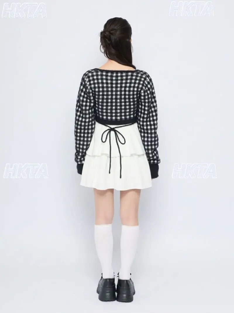 Japanese Summer Casual Sweet Cute Bow Strap Square Neck Ruffle Suspender Cake Dress Black Short Top Lolita Two Pieces Sets Women