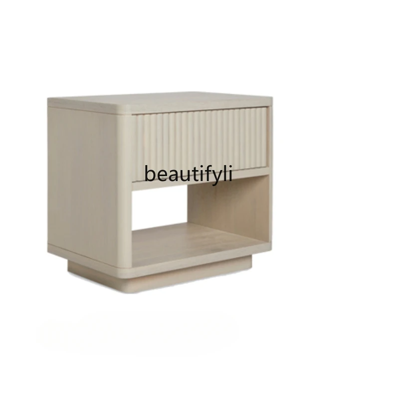 

Solid Wood Bedside Cabinet Side Cabinet Locker Storage Cabinet Drawer Simple Nordic Cream Style