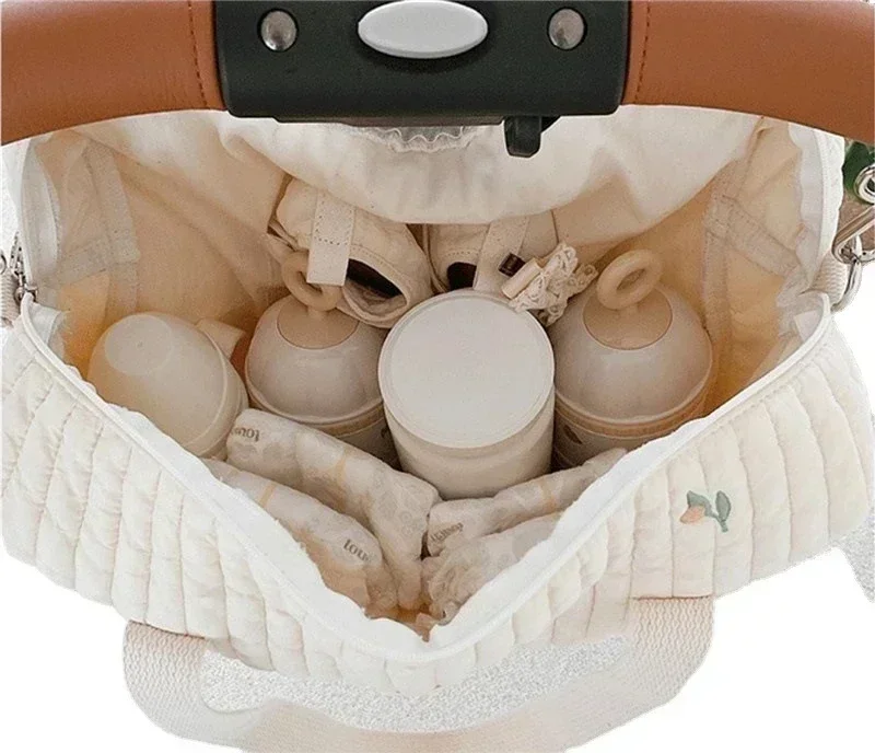 Mommy Bag Baby Diaper Bags Fashion Cotton Zipper Embroidery Nappy Organizer Handbag Portable Baby Stroller Hanging Bag