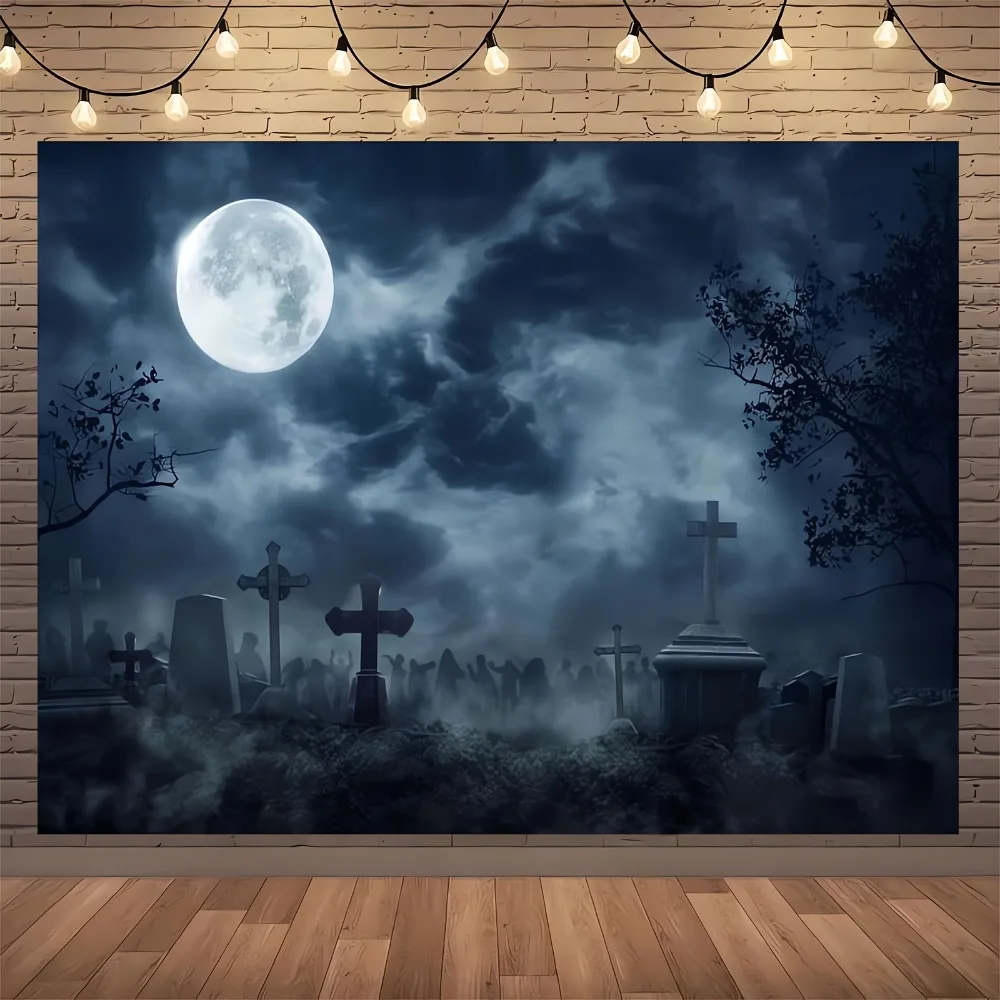 Background Full moon spooky dark night Cemetery Halloween Background Zombie party Background Halloween party banner