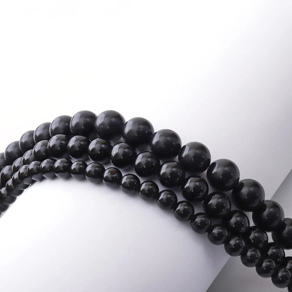 1 Strand  Natural Stone Black Obsidian Round Loose Beads 15