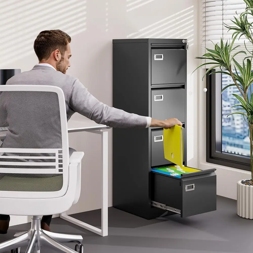

4 Drawer File Cabinet with Lock Metal Vertical File Cabinet Office Home Vertical File Cabinet for A4 Legal Letter Size Narrow F