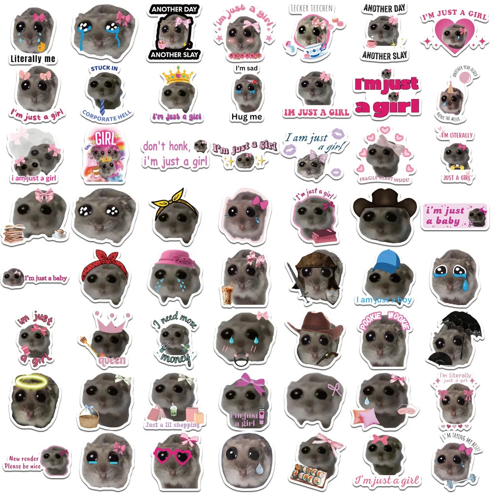 

10/55PCS Kawaii Sad Hamster Meme Cartoon Stickers Decals Notebook Phone Guitar Fridge Car Waterproof Graffiti Sticker Kid Toys