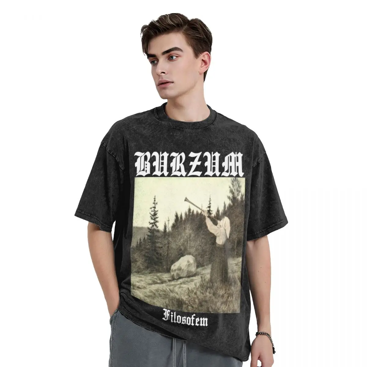 Burzum Filosofem Washed T Shirts Streetwear T-Shirts Black Metal Music Tees Men Women 100% Cotton Harajuku Graphic Printed