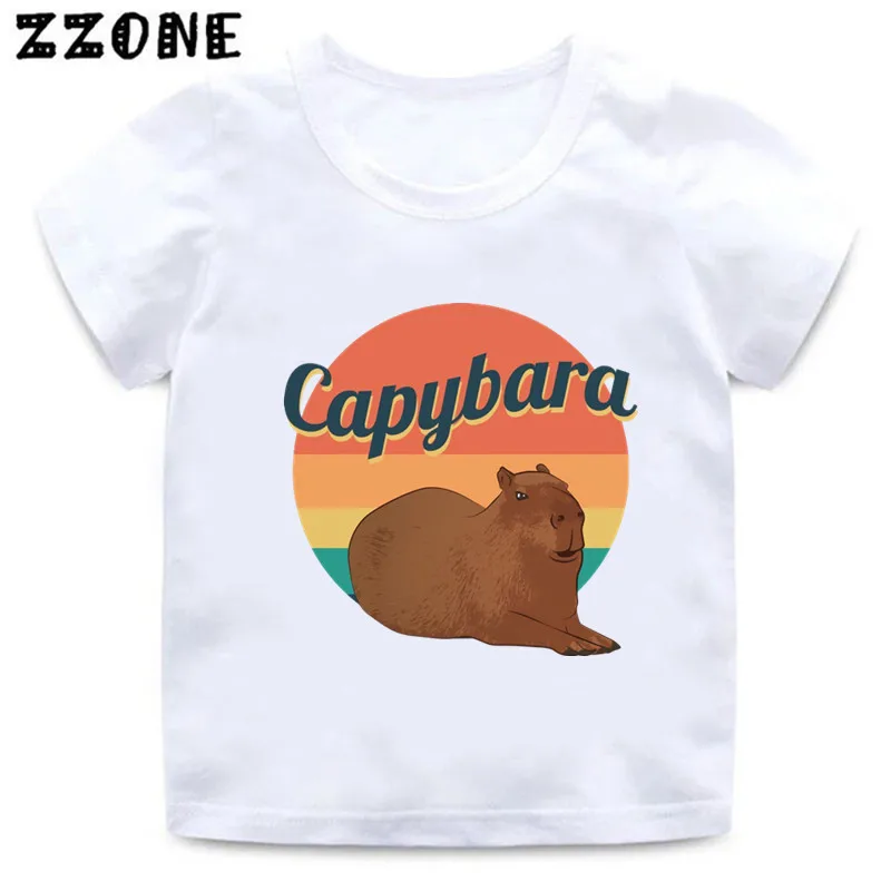Hot Sale Don\'t Worry Be Cappy Capybara Print Kids T-Shirts Cartoon Baby Girls Clothes Boys Summer T shirt Children Tops,HKP5856