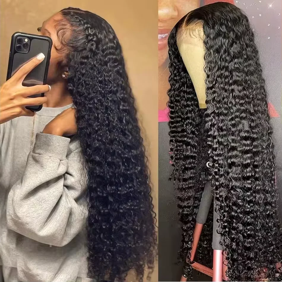 

200 Density Curly Human Hair Wigs Hd 13X7 Lace Front 30 40 Inch 13X4 Transparent Lace Frontal Deep Water Wave Indian Preplucked