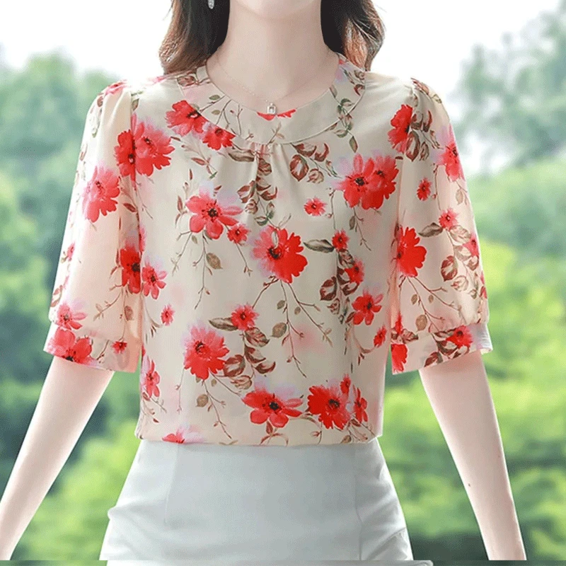 Women\'s Clothing 2023 Summer Thin New Casual Korean Loose Office Lady Printing Half Sleeve O-neck Pullovers Temperament T-Shirts