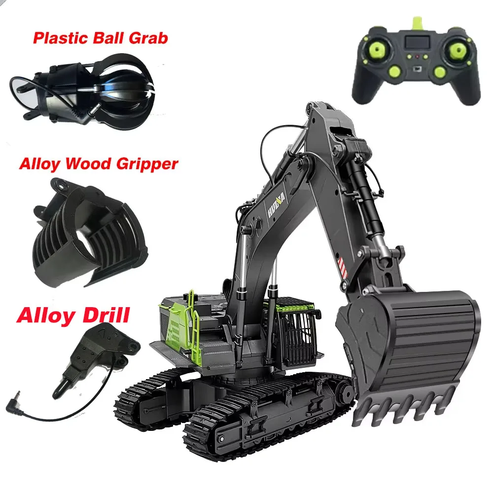 1/14 HUINA 1593 582 RC Bagger Dumper Truck Raupenbagger Legierungs-Traktorlader 2.4G Funkferngesteuertes Auto Baumaschinen-Spielzeug für Jungen