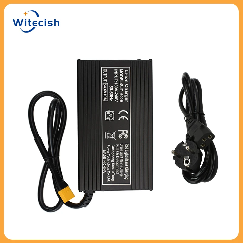 54.6v 10a carregador rápido caixa de metal de alumínio para 13s 48v 15ah 20ah 25ah bateria de lítio gx16 m16 3 pinos xlr macho 5.5x2.1mm connecto