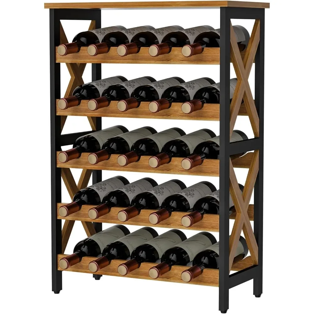 

25 Bottle Wine Rack Freestanding Floor Rustic 5 Tier Wobble-Free Wine Large Display Shelf , Wine Bottle Holder