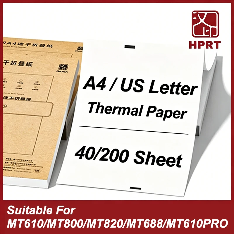 Papel térmico plegado A4 HPRT, papel de impresión térmica de secado rápido, tamaño carta estadounidense continuo, para impresora térmica portátil MT610/MT610pro