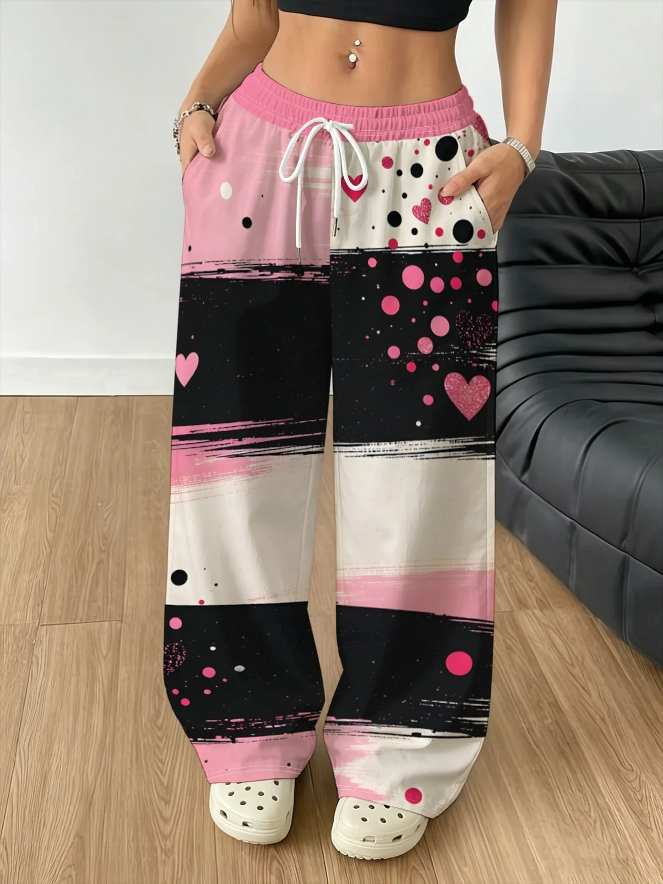 2026 Spring Autumn Hot Sale Personalized Fashionable Y2k Color-block Pants Trendy Fashion Vintage Print Loose Women Sports Pants