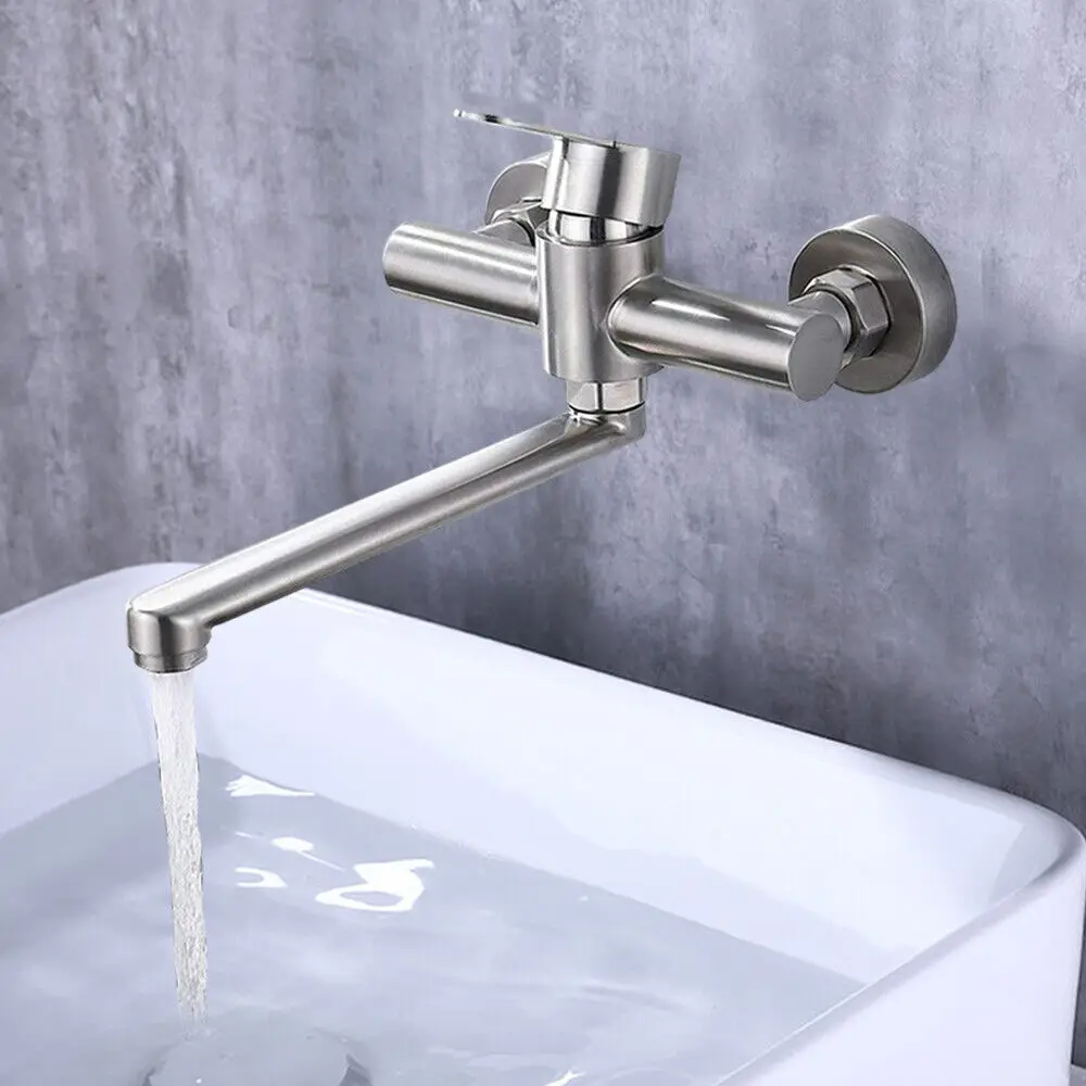 360° Wall Rotation Faucet Stainless Steel Kitchen Faucet Wall Mounted Single Hand Mixer Faucet