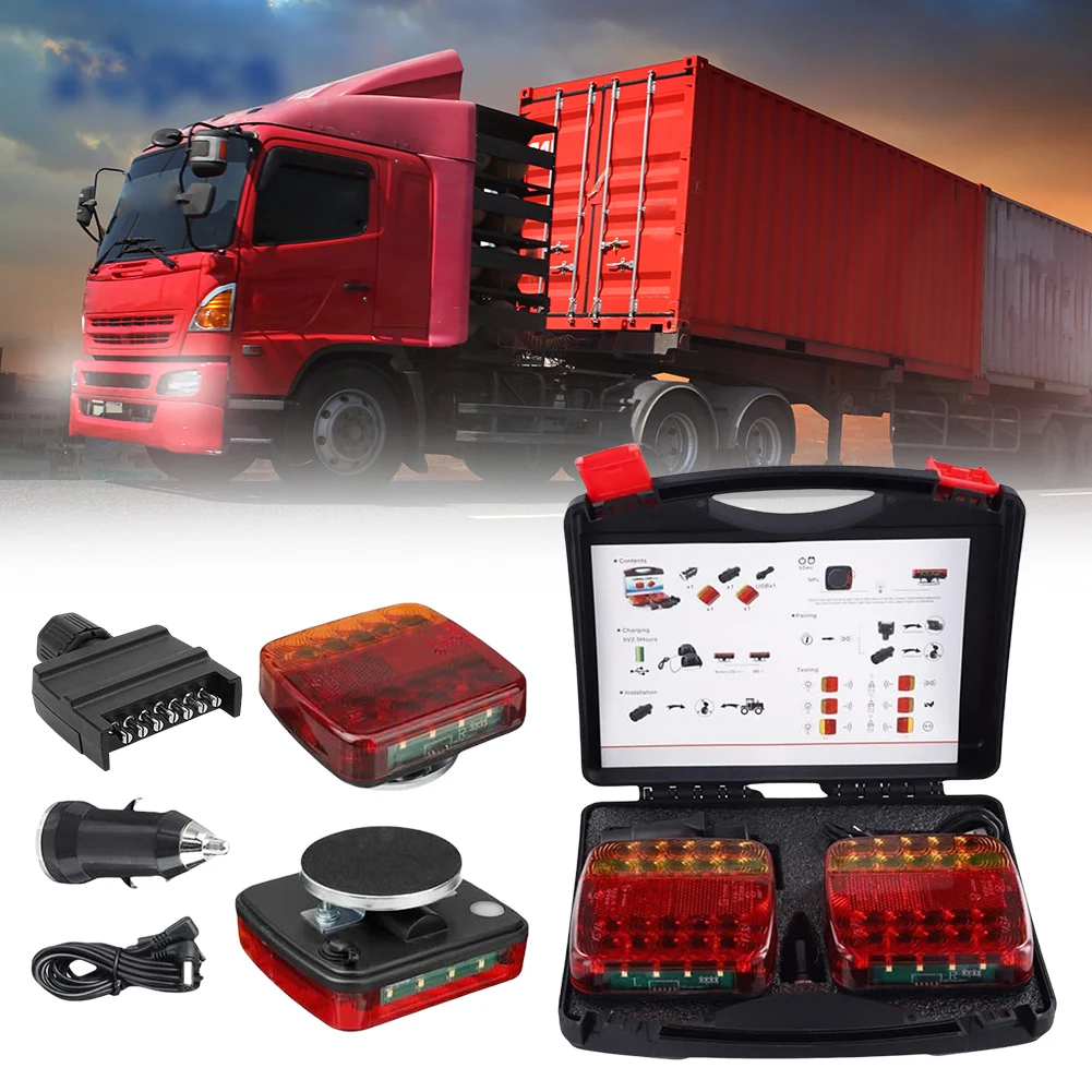 

2PCS Light Wireless Magnetic Trailer Tail Light Waterproof Rechargeable Rear Taillight Signal Warning Brake Lamp Reflective Lens