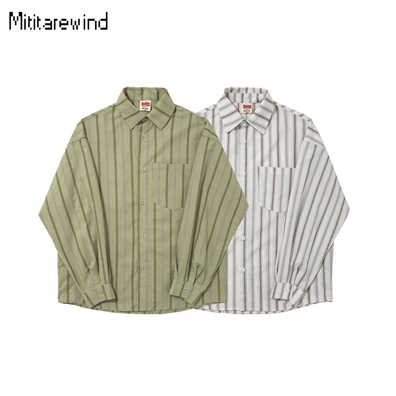 

2024 Spring New Men's Shirts Outdoor Casual Fresh Tops Yarn-dyed Striped Shirt Loose Pure Cotton Long Sleeve Shirt Youth Fashion