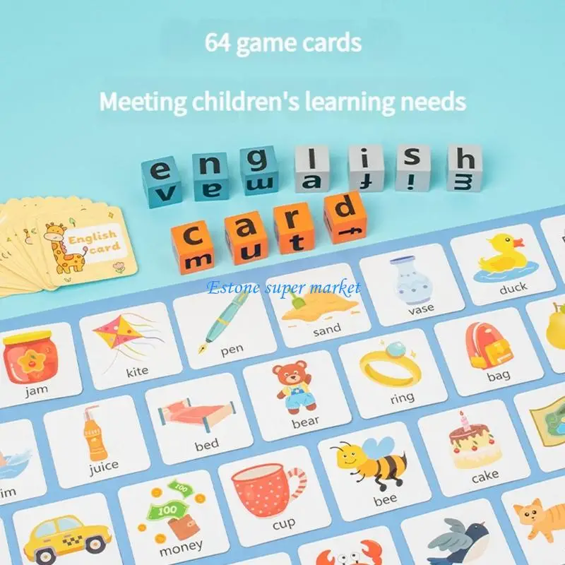 090B 어린이 작업 맞춤법 게임 블록 학습 장난감 플래시 카드와 일치하는 게임 안전한 가족 보드 게임 퍼즐 교육 장난감