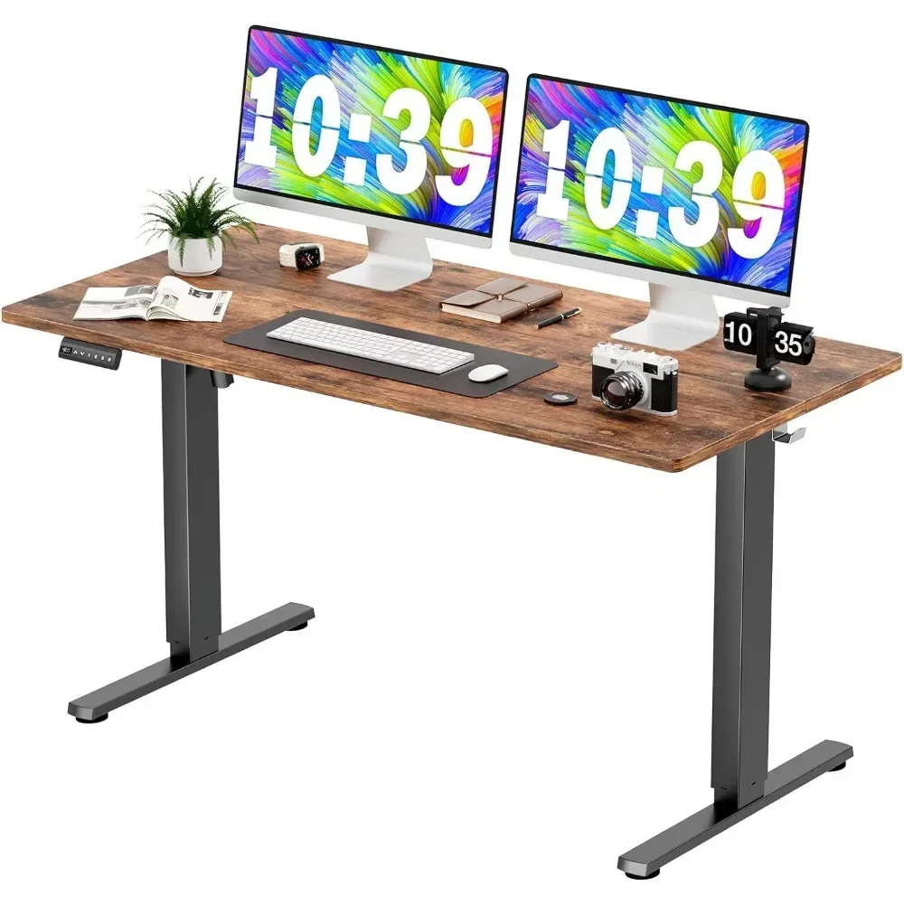 Computer Desk, 55 X 24 Inch Adjustable Height Lifting Office Desk, With Splicing Board, 2 Hooks And Wire Holes, Computer Desk