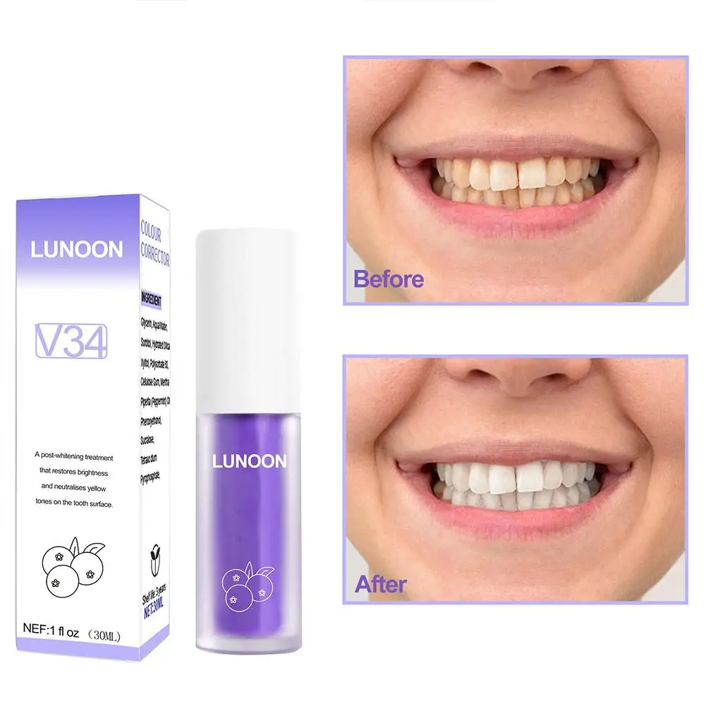 

V34 30ml SMILEKIT Purple Whitening Toothpaste Remove Stains Reduce Yellowing Care For Teeth Gums Fresh Breath Brightening T P7J0