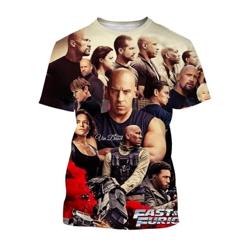 2024 New  Latest  Fast and  Furious 3D Printing T-shirt Fashion Racing Men and Women Personalized Hip-hop Casual T-shirt