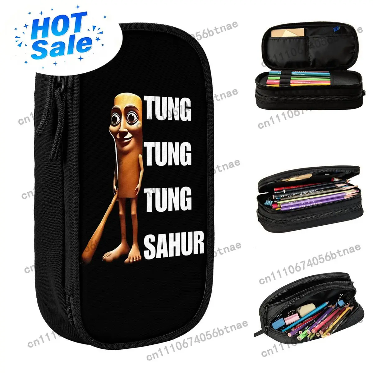 Tung Tung Tung Sahur Italian Brainrot Meme Pencil Case Pen Box Bags Girls Boys Large Storage Students Cosmetic Pencilcase
